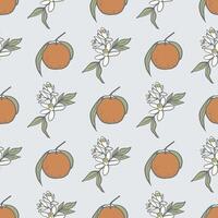 Retro seamless pattern with tangerines and flowers. Fruits design for fabric, textile, wrapping paper, wallpaper, cover vector
