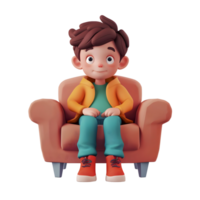 Cartoon boy sitting on a red chair isolated on transparent background png