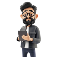 Bearded Man with Glasses Holding Notebook Isolated on Transparent Background png