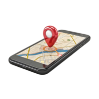Smartphone with GPS map and location pin isolated on transparent background png