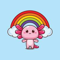 Axolotl with rainbow. mascot cartoon character illustration. vector