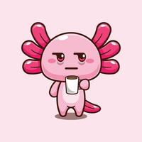 Axolotl sleepy drinking coffee vector