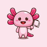 axolotl with flag. mascot cartoon character illustration. vector