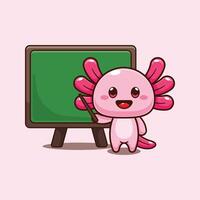Axolotl with blackboard. mascot cartoon character illustration. vector