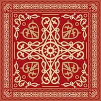 gold and red square Yakut ornament. Infinite rectangle, border, frame of the northern peoples of the Far East. vector