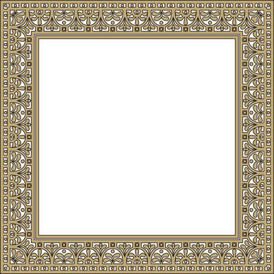 square gold with black border, frame, Pompeii. Rectangle Neopolitan ornament. Art of Ancient Rome. Template for stained glass