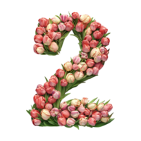 The number two is made of pink and white tulips png