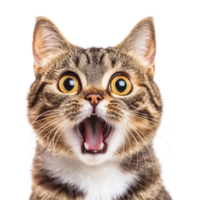 A cat with its mouth open and its eyes wide open png