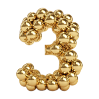 Golden balls arranged in the shape of a number three png