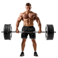 young man bodybuilder lift with heavy weights front view full length isolate on transparency background png