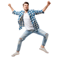 floated young man dancing gesture posing isolate on transparency background png
