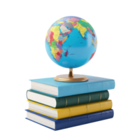 Stapel von Bücher und ein 3d Globus Bildung isolieren auf Transparenz Hintergrund png