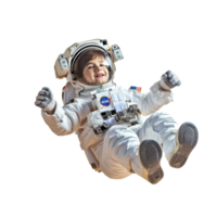 little boy in astronaut suit floating in the air isolate on transparency background png