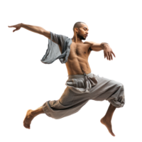 floated full body male dancer gesture posing isolate on transparency background png