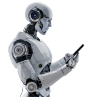 Ai robot using smart phone isolate on transparency background png