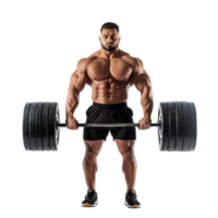 young man bodybuilder lift with heavy weights front view full length isolate on transparency background png