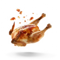 floated roasted chicken falling isolate on transparency background png