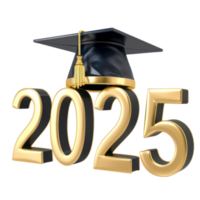3d text 2025 with graduate cap on the top isolate on transparency background png
