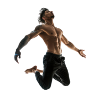 floated full body male dancer gesture posing isolate on transparency background png
