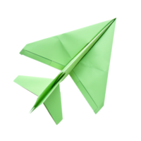 floated green Paper airplane isolate on transparency background png