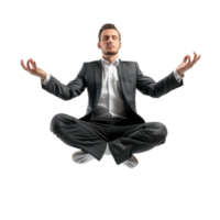 floated businessman doing yoga in the air, isolate on transparency background png