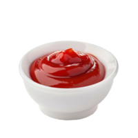 Red tasty ketchup in small white bowl isolate on transparency background png