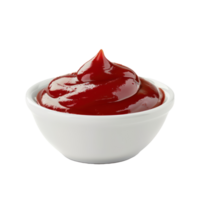 Red tasty ketchup in small white bowl front view isolate on transparency background png