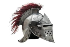 Medieval Knight Helmet with Red Feather Crest png