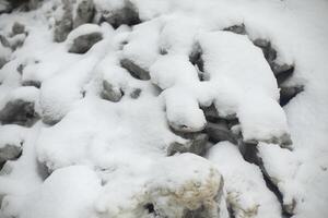 Frozen snow. Ice Blocks. Piled up snow. photo