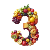 The number three made up of various fruits and vegetables png