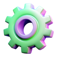 Vibrant 3D-rendered gear with iridescent hues and a futuristic aesthetic on a transparent background, showcasing intricate mechanical design elements. png
