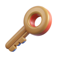 A 3D rendered key with a circular bow and a smooth design, floating on a transparent background, displaying shades of brown and red. png