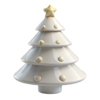 A 3D rendered white Christmas tree with a star on top and round ornaments, set against a transparent background. png