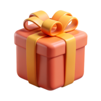 3D rendered orange gift box with a yellow ribbon on a transparent background, showcasing a vibrant and festive design. png