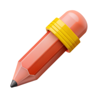 A 3D render of a large, upright orange pencil with a pink eraser and yellow band, isolated on a transparent background. png