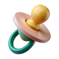 Colorful 3D rendered pacifier with vibrant hues of pink, yellow, and green, isolated on a transparent background, showcasing a playful and modern design. png