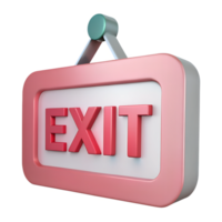 3D rendered image of a vibrant pink and white exit sign on a transparent background, featuring bold red letters. png