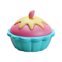 Whimsical 3D rendered cupcake with vibrant colors on a transparent background, featuring a playful design and a cherry-like topper. png