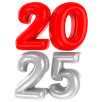 Happy New Year Number 2025 Whtie And Red 3D Render png
