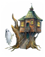 Creepy Tree House Hidden in a Haunted Forest png