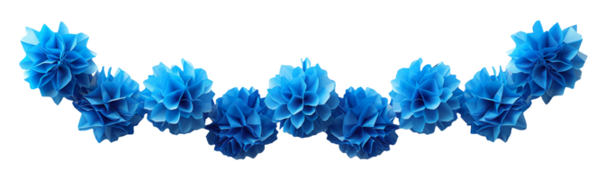 Stylish garland with blue elements on transparent background. Can be used as divider, footer or header. Happy Birthday design element. Festoon. png