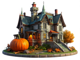 Spooky Mansion Surrounded by Glowing Jack-O'-Lanterns png