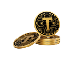 3d Stack Of Golden Cryptocurrency Tether USDT Coins Stack 3d Illustration png