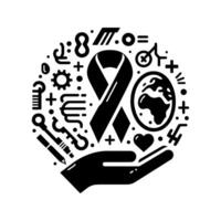 A hands holding a globe with various medical symbols design for a world health. aids. cancer. day, hand holding a tree with arrows, a hand holding a symbol that says help on it vector