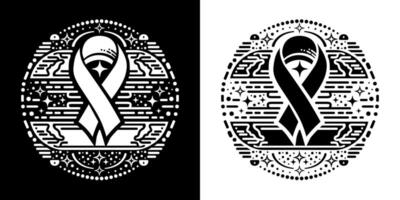 black ribbon with world globe and laurel wreath design set, a black and white poster for a world health. aids. cancer day, vector