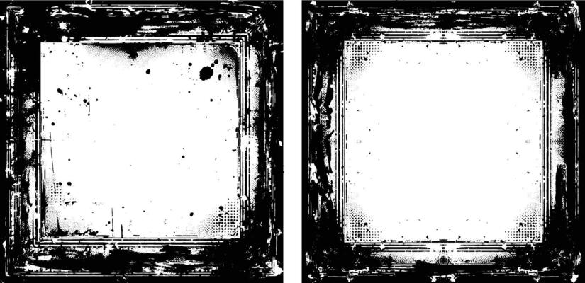 tow different frames with grunge textures, grunge frame on black background , set of Vintage grunge border