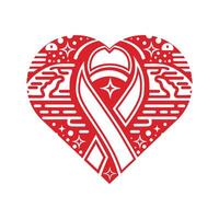 a red heart with a white ribbon in the middle, heart with ribbon and stars illustration for world aids day, world health day. world omen day. world breast cancer day, heart with pattern, vector