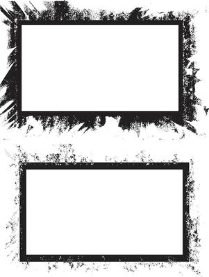 two black and white frames with grunge paint, grunge frame on black background , set of Vintage grunge border