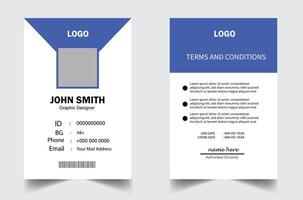 Company identity card template design with dark blue color and geometric shapes. Organization ID card with photo placeholders. Modern business employee identification card design. vector
