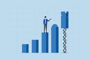 Growing business graph, Entrepreneur managing lever to adjust profit chart for growth. vector